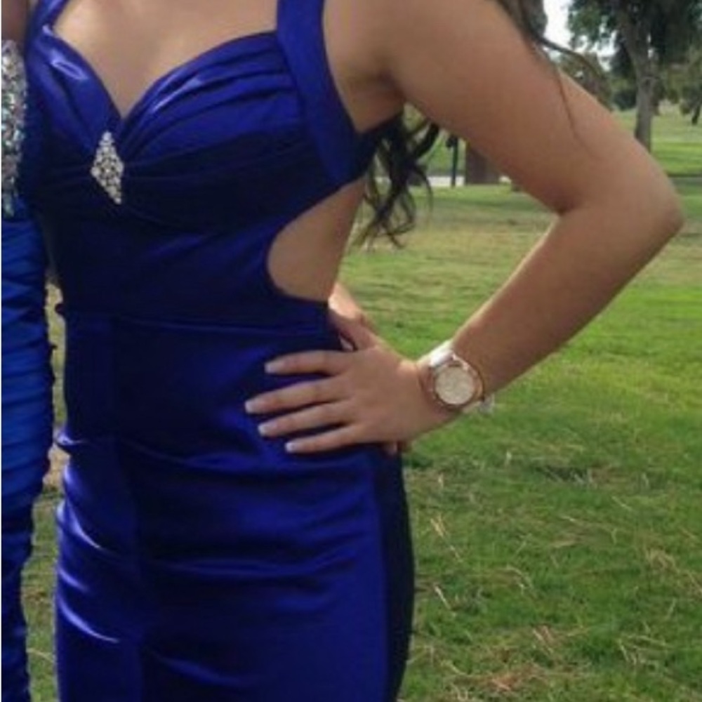 Blondie Nites Blue Halter Bodycon Dress for Prom